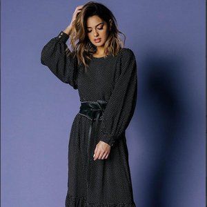 Clad + Cloth Black Polka Dot Midi Dress (NWT)